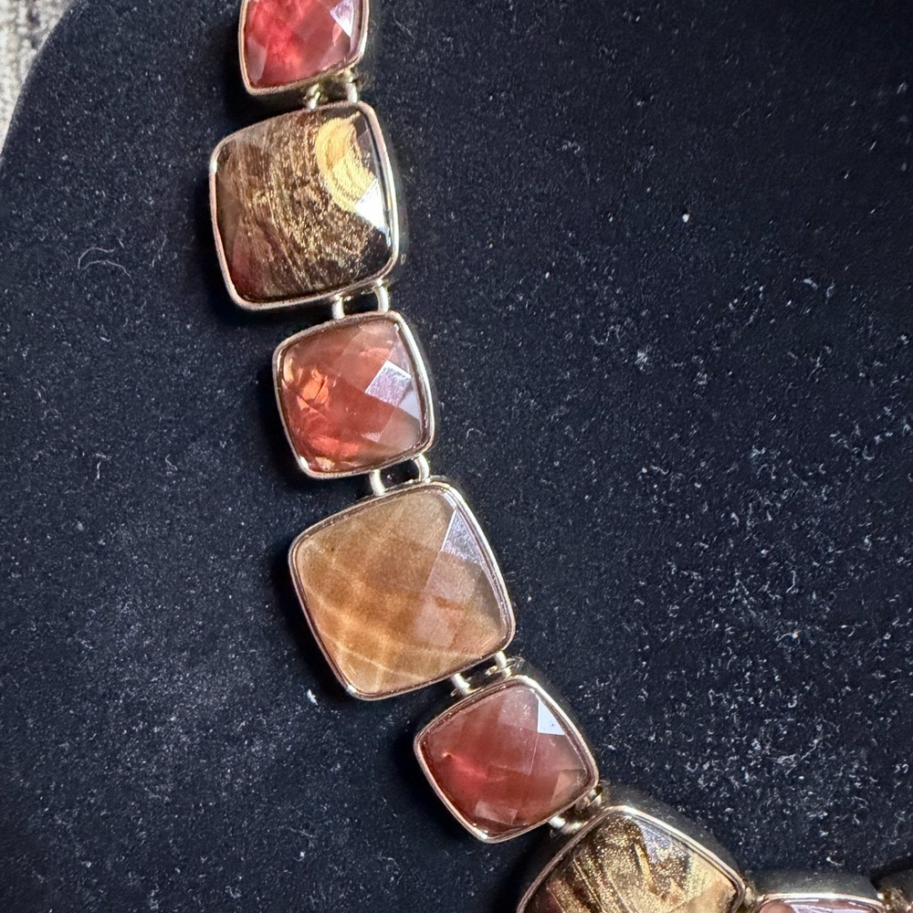 Vintage Erica Lyons Gold-Tone Brown & Amber Gemstone Necklace - Picture 2 of 7